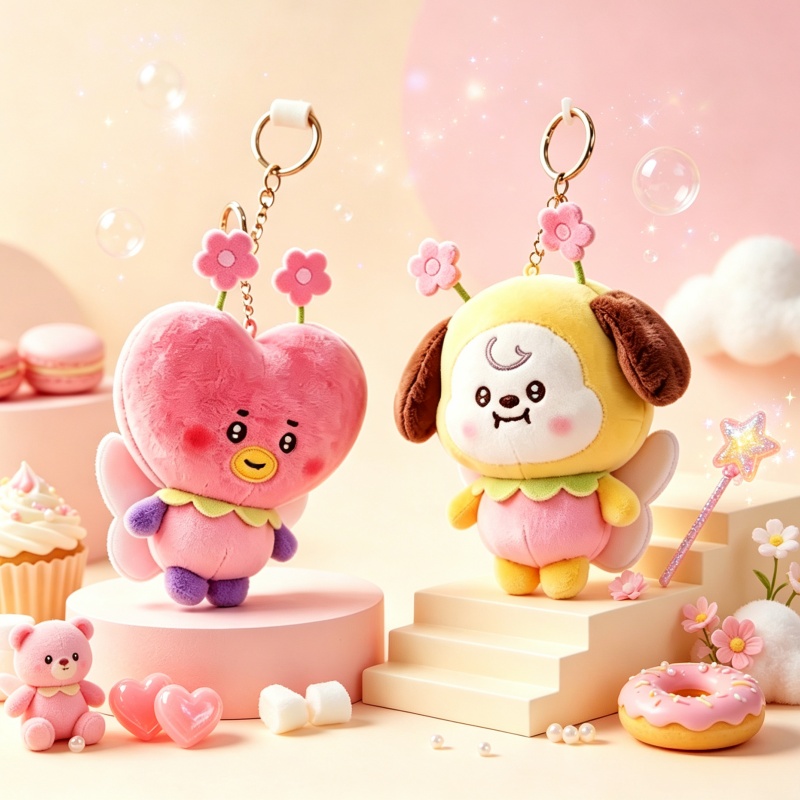 Cookies Pack - BT21 Cherry Blossom Flower Serie Plüschpuppen-Schlüsselanhänger,